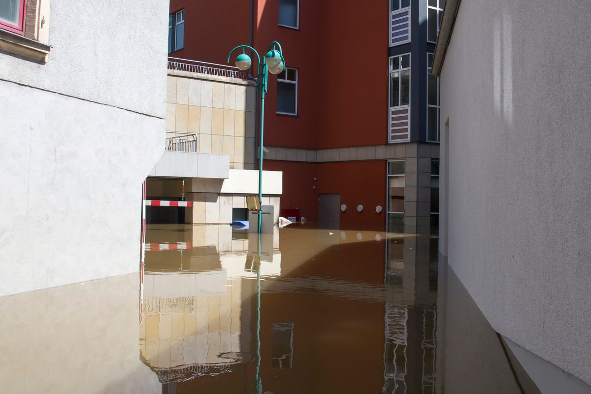 Flood water at a property, representing emergency accommodation after a flood