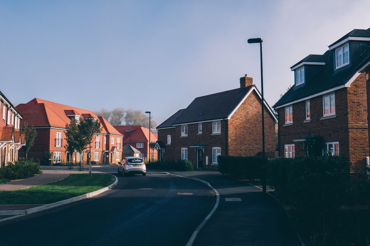 British suburban residential street representing the Urmston neighbourhood in Greater Manchester